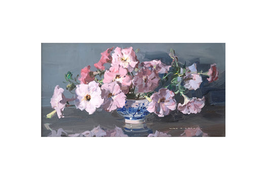 Alan Douglas Baker (1914-1987) Original Oil on Board 'Petunias' 23cm x 45.5cm