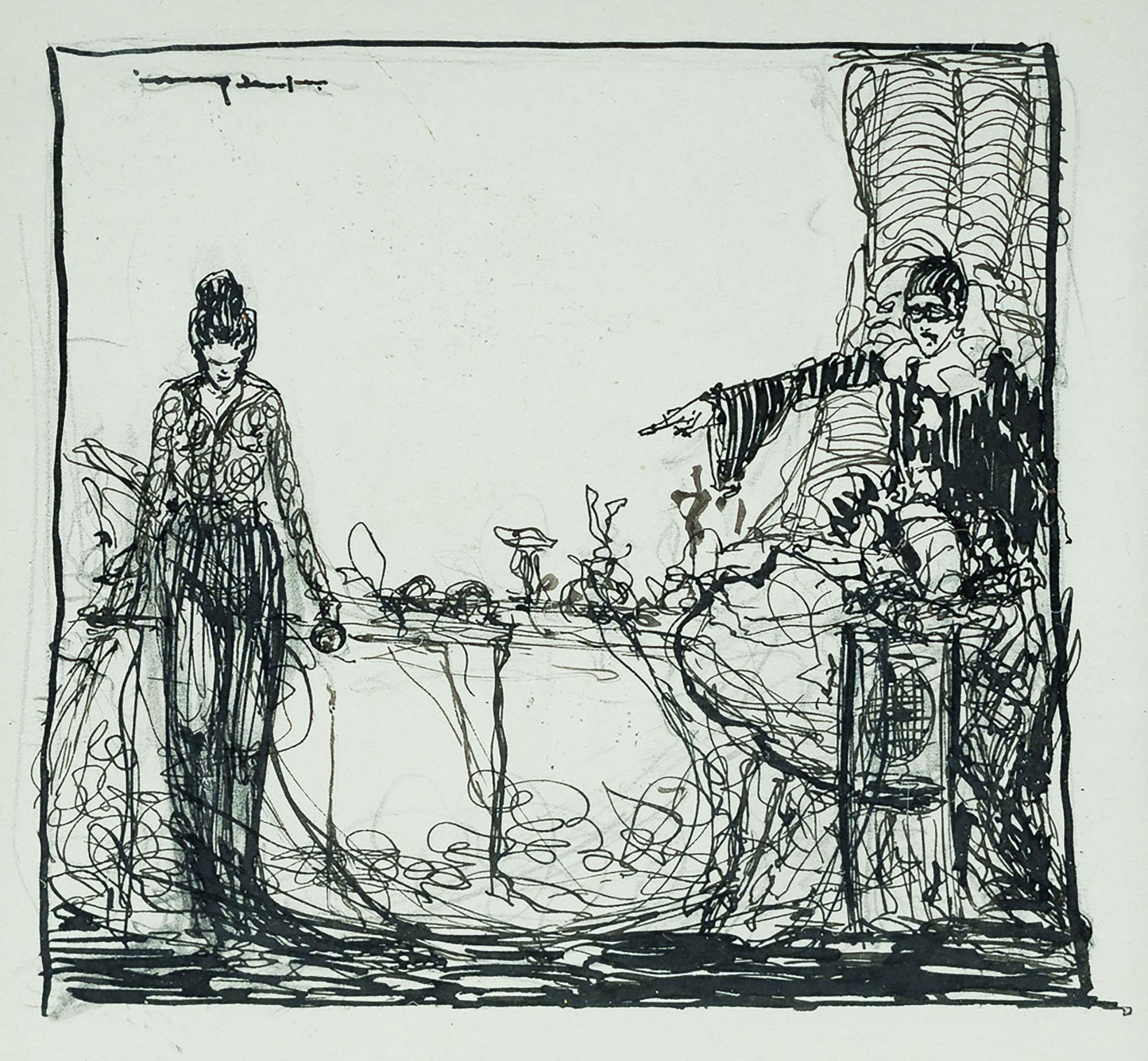 Adrian Feint (1894-1971) Original Signed Pen and Ink Drawing 'Opera Ballet Scene' 6.5cm x 7cm