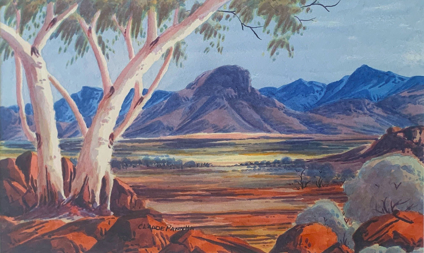 Claude Pannka (1928-1972) Ghost Gums - MacDonnell Ranges Watercolour 20cm x 34.5cm