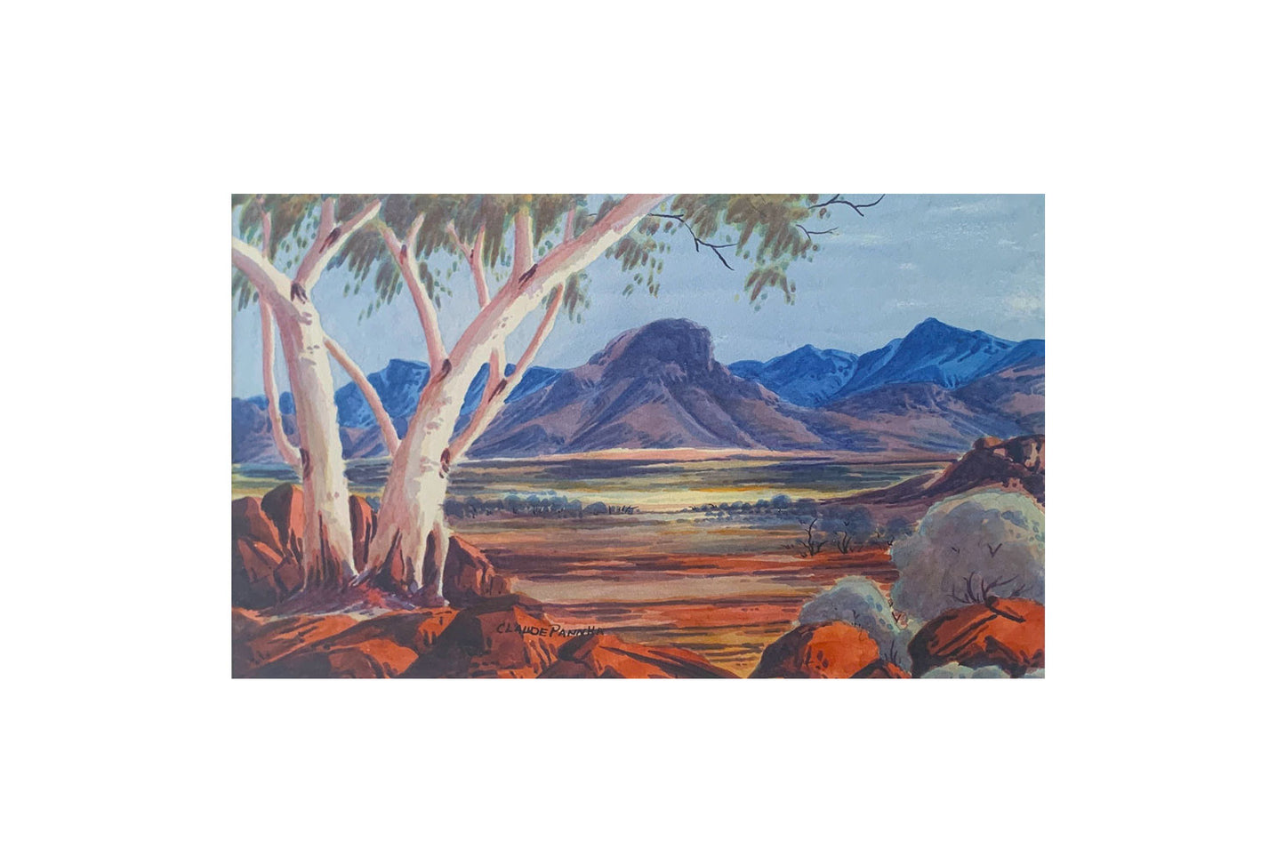 Claude Pannka (1928-1972) Ghost Gums - MacDonnell Ranges Watercolour 20cm x 34.5cm