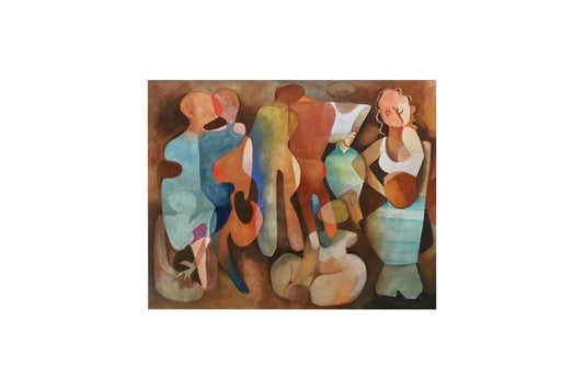 Dorothy Braund (1926-2013) Large Original Mixed Media Painting 'Dancing Figures' 37cm x 49cm