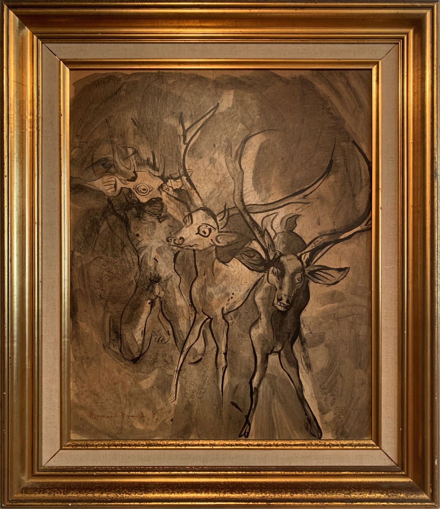 Donald Friend (1915-1989) Large Original Watercolour Painting 'Boy and Deers' 49cm x 40cm