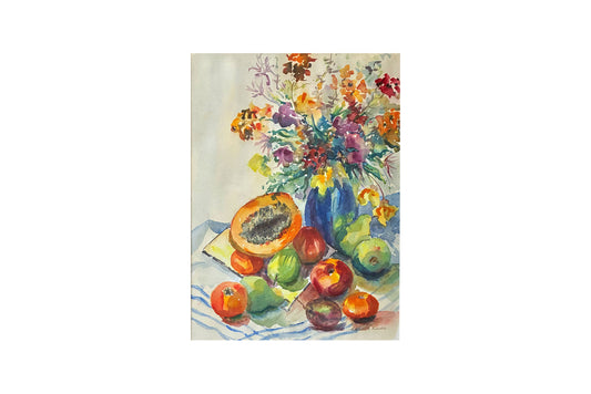 Elizabeth Bruble - Original Watercolour Painting on Paper 'Flowers and Fruit' 49.5cm x 35cm