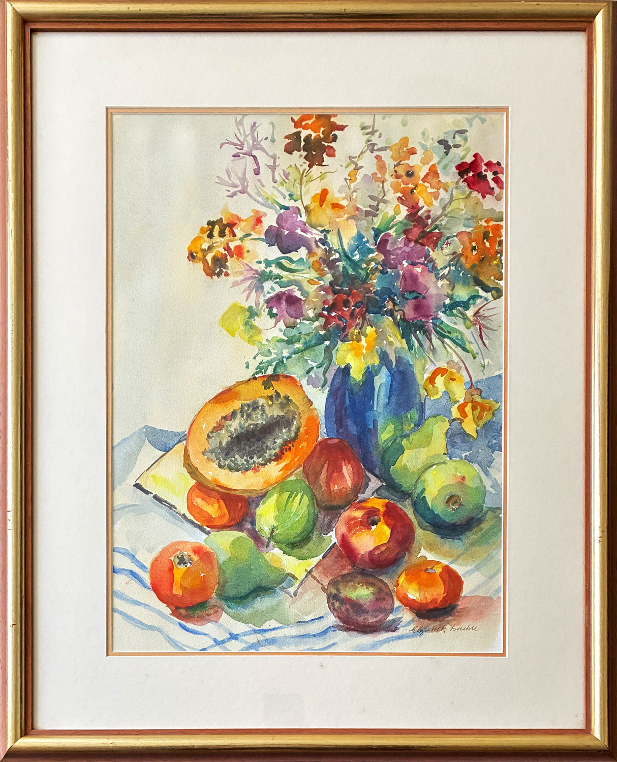 Elizabeth Bruble - Original Watercolour Painting on Paper 'Flowers and Fruit' 49.5cm x 35cm
