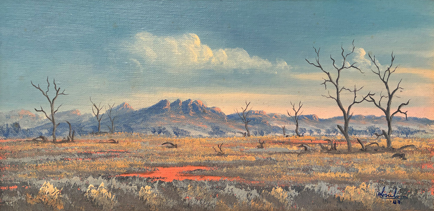 Jack Absalom (1927-2019) Original Oil Painting on Board 'Silverton Hills' 19.5cm x 39.5cm