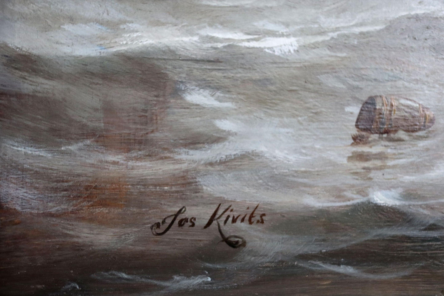 Jos (Jozef) Kivitz (b.1945) XLarge Original Oil Painting on Board 'Shipwreck Against the Rocks" 49cm x 69cm
