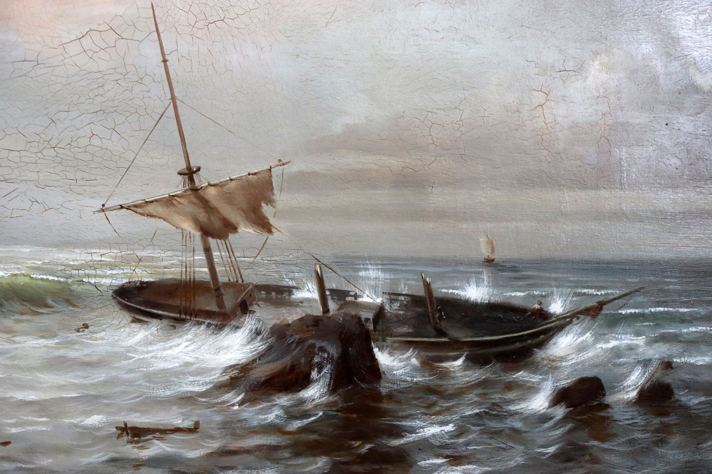 Jos (Jozef) Kivitz (b.1945) XLarge Original Oil Painting on Board 'Shipwreck Against the Rocks" 49cm x 69cm