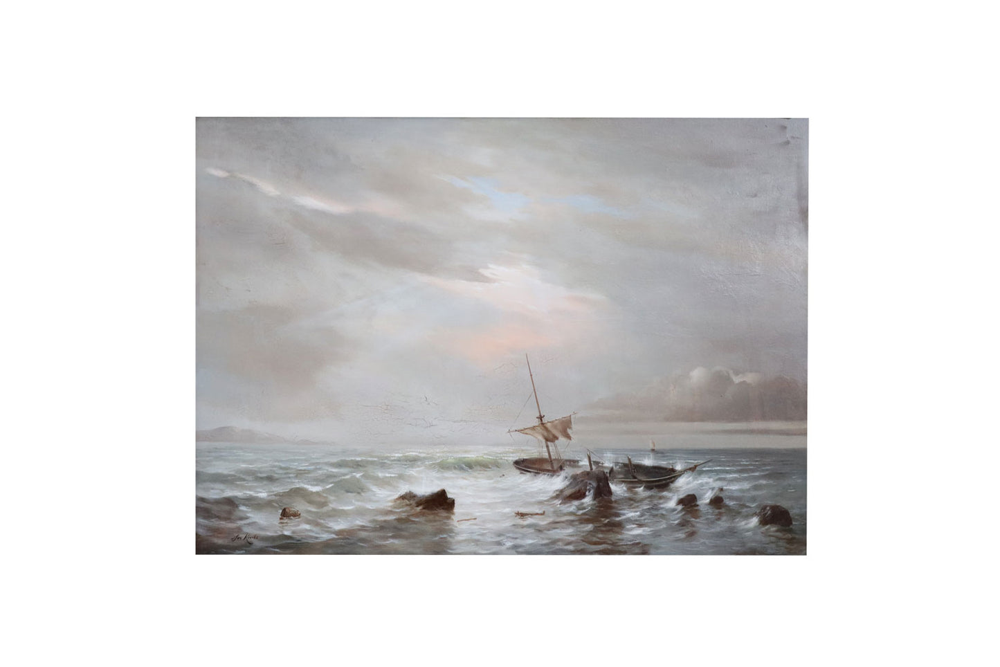 Jos (Jozef) Kivitz (b.1945) XLarge Original Oil Painting on Board 'Shipwreck Against the Rocks" 49cm x 69cm