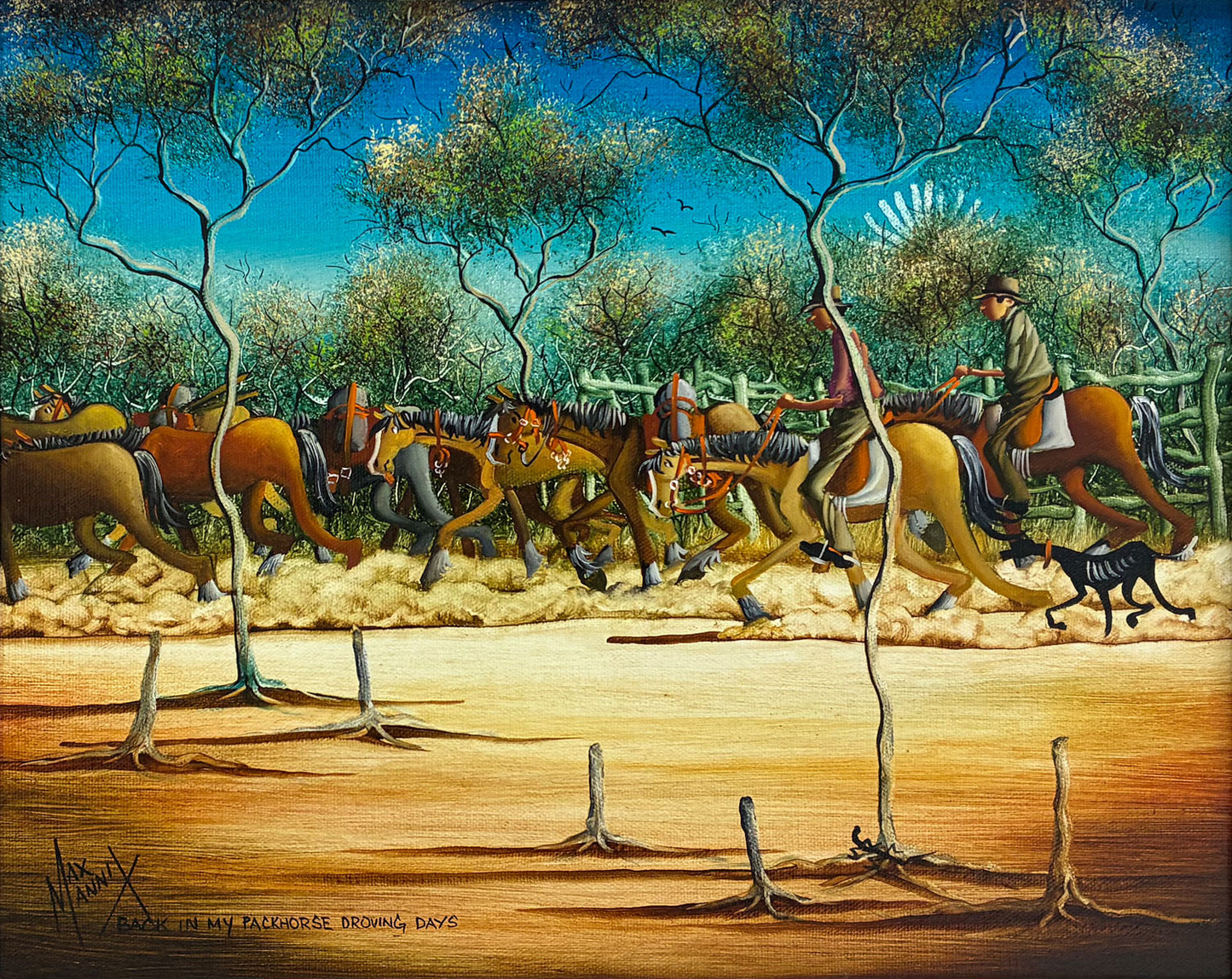 Max Mannix (b.1939) Large Original Oil Painting on Board 'Back In My Packhorse Droving Days' 29.5cm x 37cm