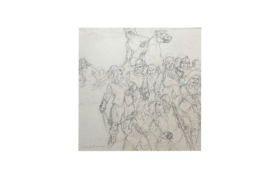 Norman Lindsay (1879-1969) - Large Original Signed Pencil Drawing 'The Battle' 41.5cm x 40cm
