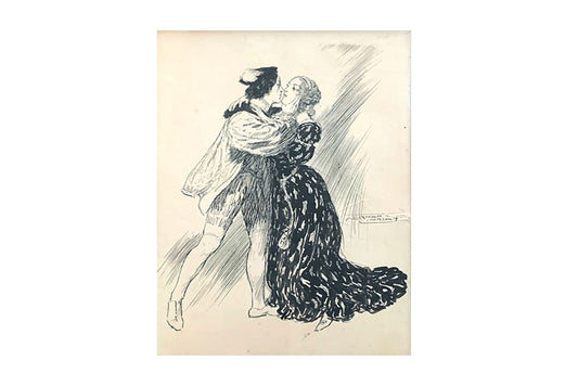 Norman Lindsay (1879-1969) - Original Signed Ink Drawing 'Love - The Kiss' 20.5cm x 15cm