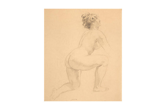 Norman Lindsay (1879-1969) - Large Original Signed Pencil Drawing 'Kneeling Nude' 32cm x 27.5cm