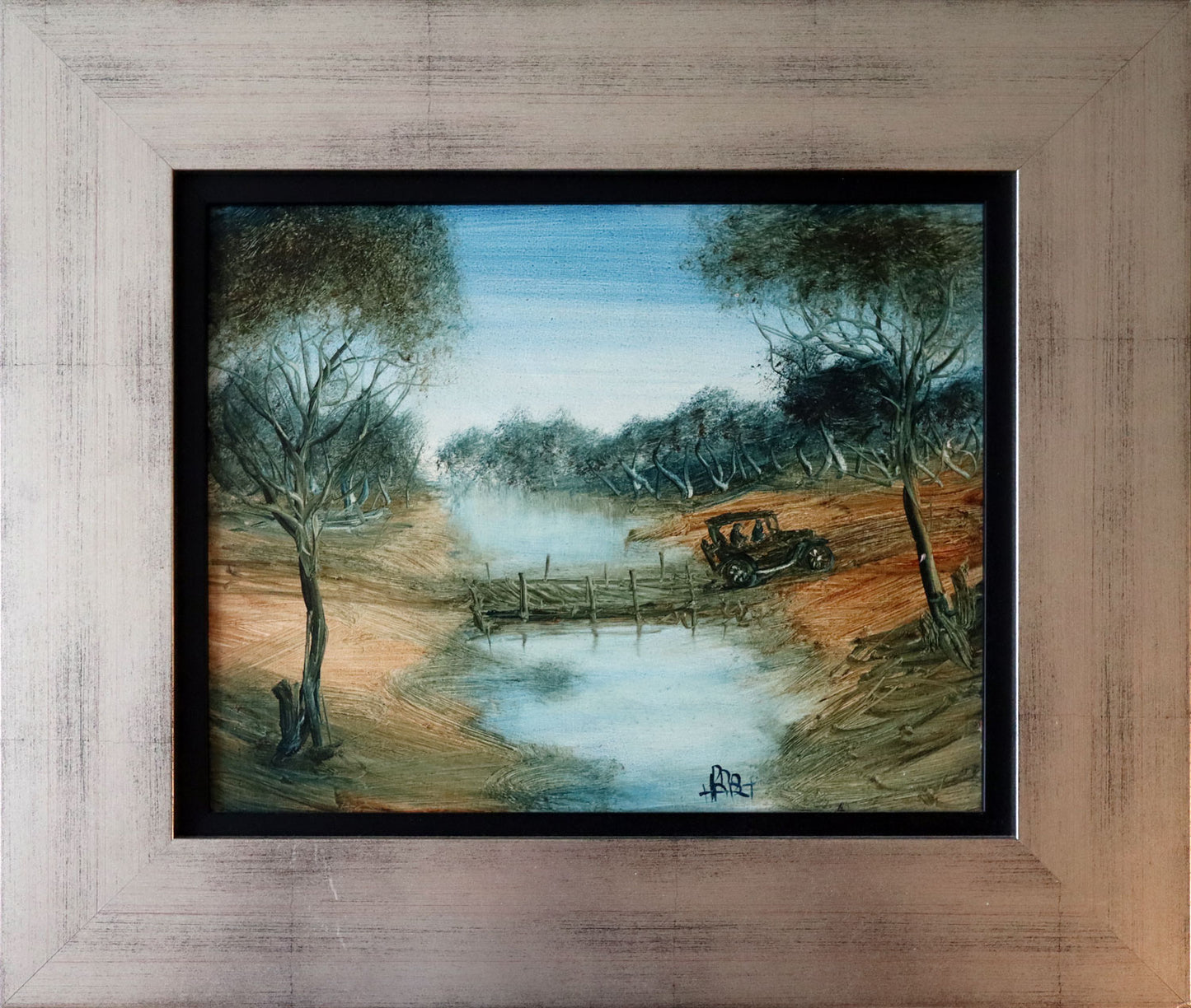 Pro Hart (1928-2006) Original Oil Painting On Board 'The Car' 21.5cm x 26.5cm