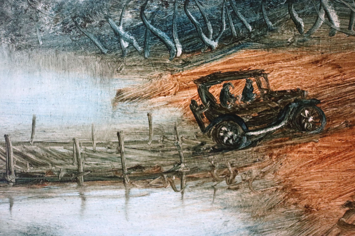 Pro Hart (1928-2006) Original Oil Painting On Board 'The Car' 21.5cm x 26.5cm