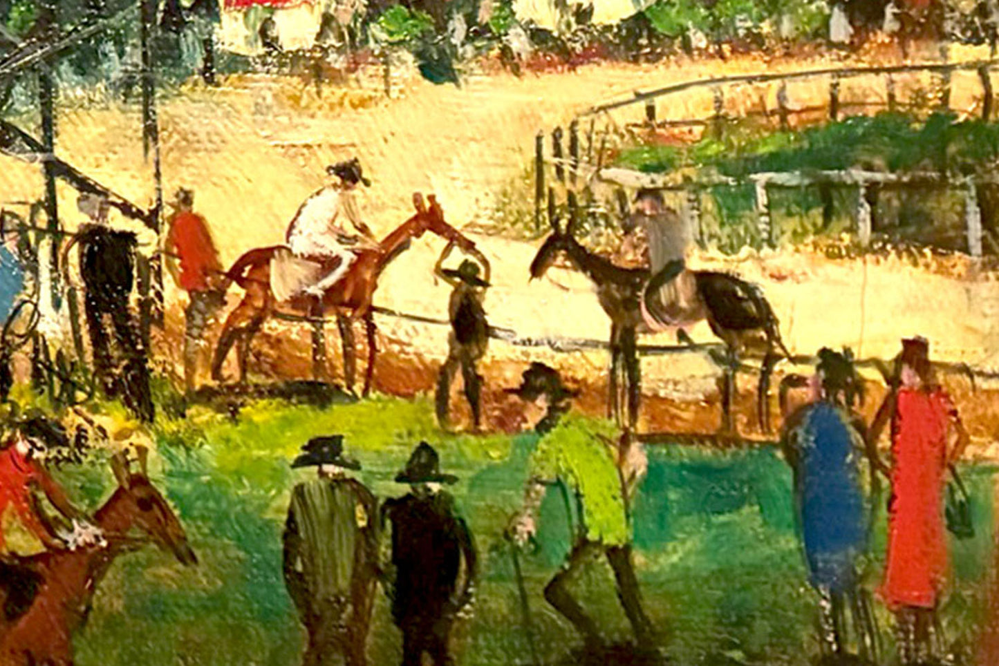 Pro Hart (1928-2006) - Large Original Oil Painting On Board 'Before the Race' 21cm x 29cm