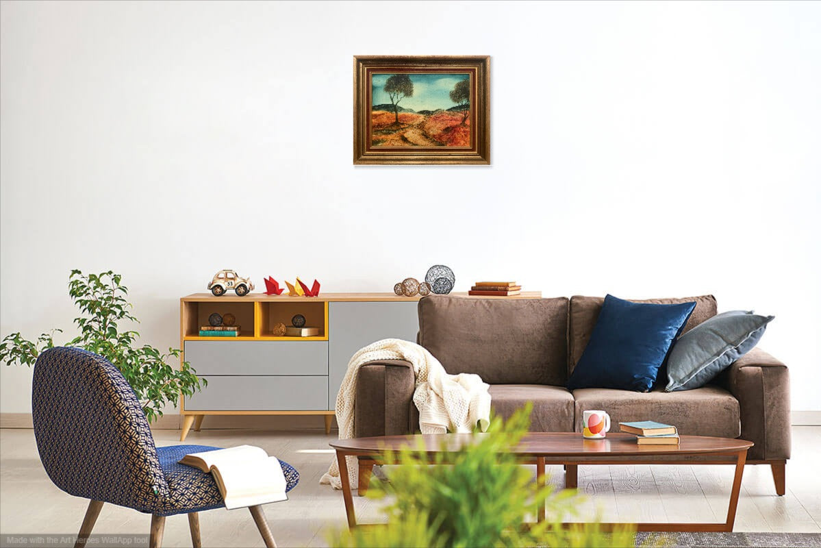 Pro Hart (1928-2006) Large Original Oil Painting On Board 'Parched Landscape" 26.5cm x 35.5cm