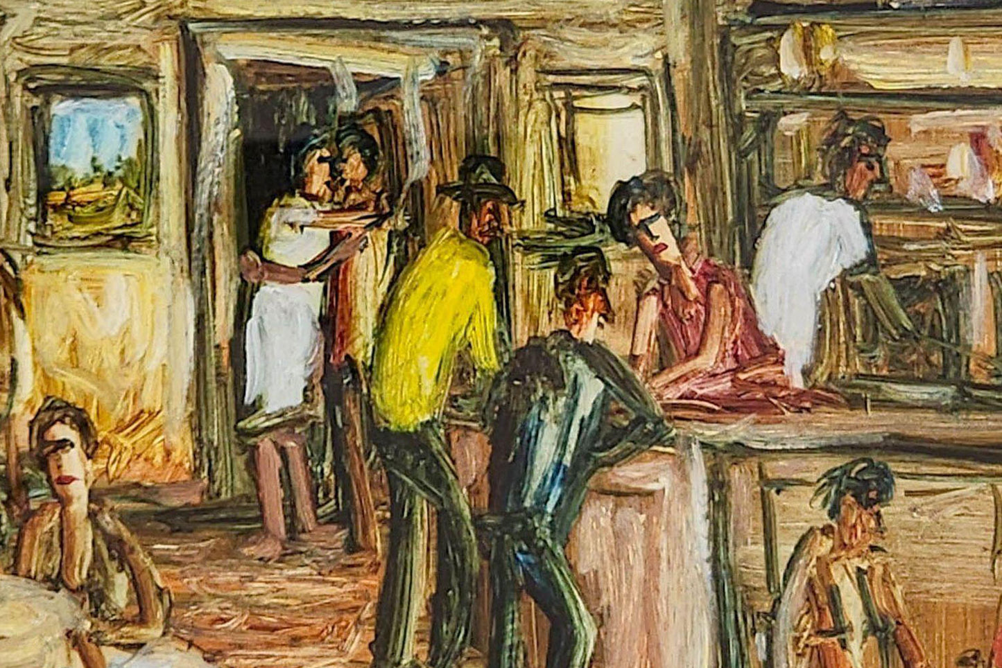 Pro Hart (1928-2006) - Large Original Oil Painting On Board 'Bar' - 24cm x 26cm