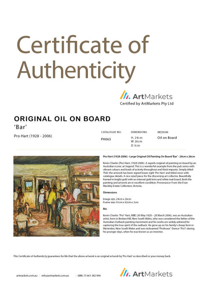 Pro Hart (1928-2006) - Large Original Oil Painting On Board 'Bar' - 24cm x 26cm