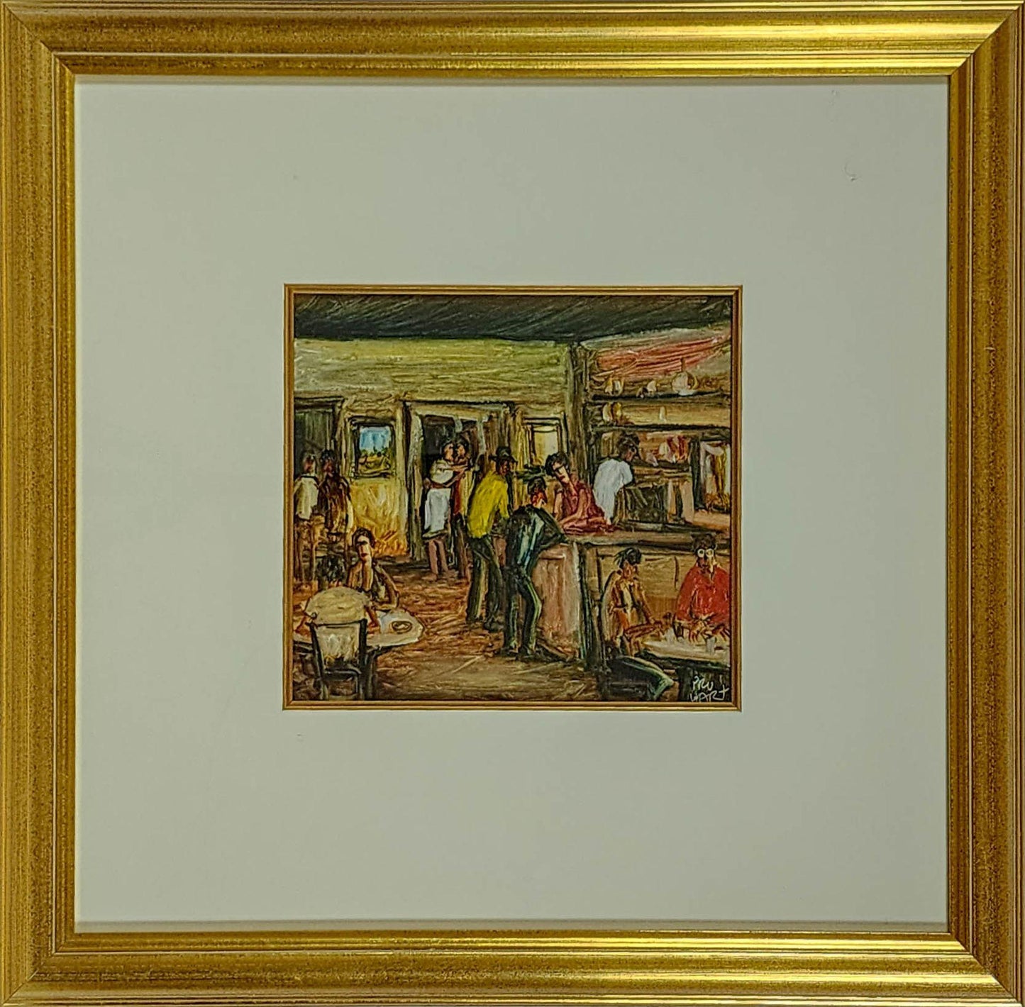 Pro Hart (1928-2006) - Large Original Oil Painting On Board 'Bar' - 24cm x 26cm