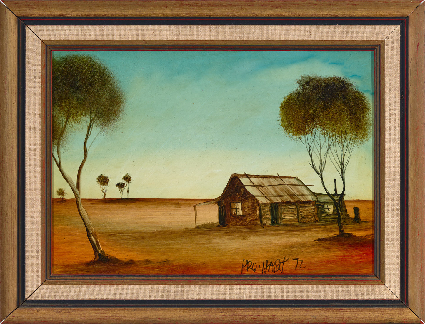 Pro Hart (1928-2006) - Large Original Oil Painting On Board 'Hut Study" 24cm x 34cm