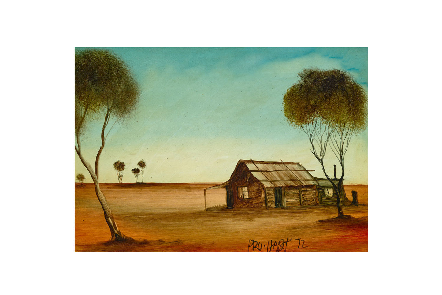 Pro Hart (1928-2006) - Large Original Oil Painting On Board 'Hut Study" 24cm x 34cm
