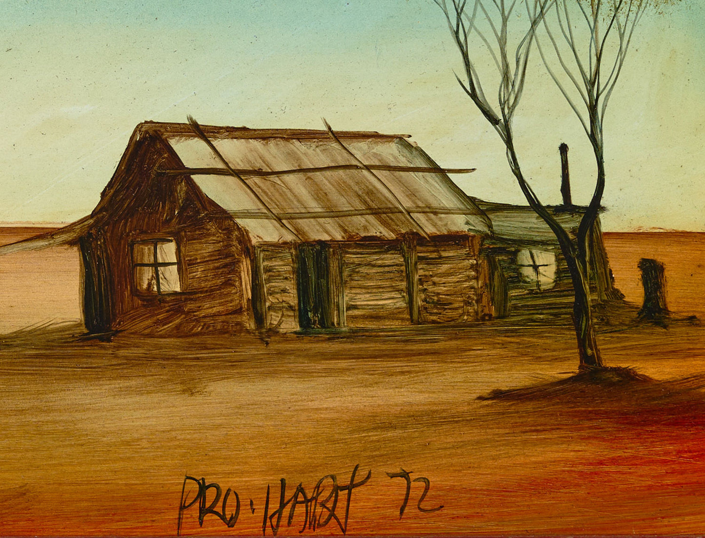Pro Hart (1928-2006) - Large Original Oil Painting On Board 'Hut Study" 24cm x 34cm