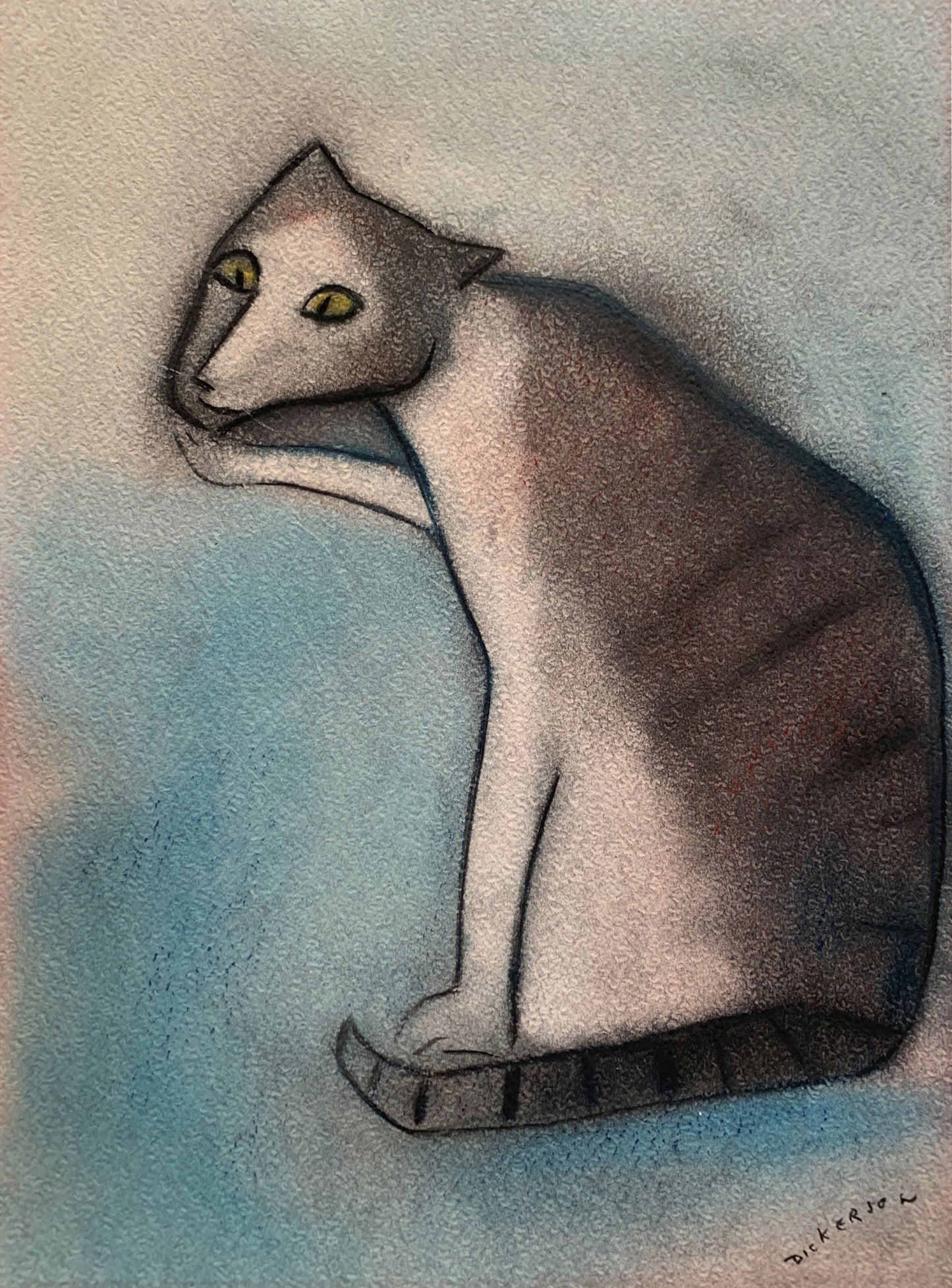 Robert Dickerson (1924-2015) Original Pastel Drawing 'The Family Cat' 37cm x 27cm