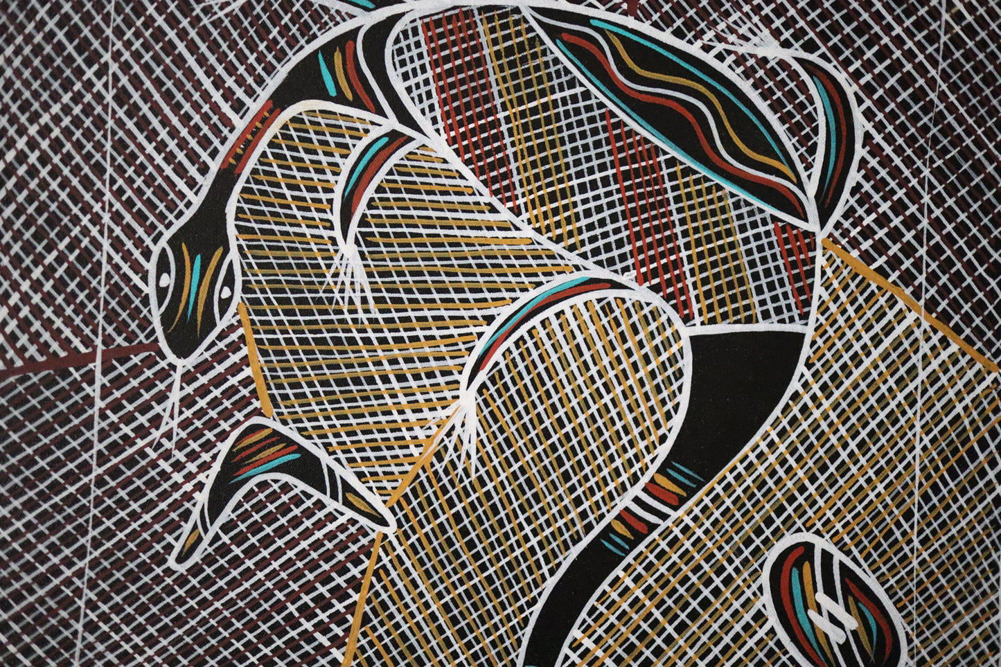 Reg Pengarte (b.1966) Original Aboriginal Artwork "Bush Tucker Goanna' 48cm x 50.5cm