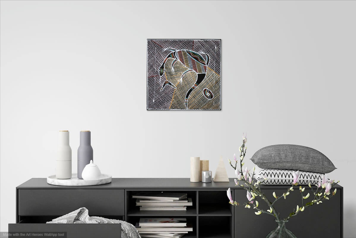 Reg Pengarte (b.1966) Original Aboriginal Artwork "Bush Tucker Goanna' 48cm x 50.5cm
