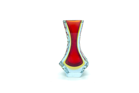 Alessandro Mandruzzato, Murano Italy, Textured Sommerso Glass Block Vase