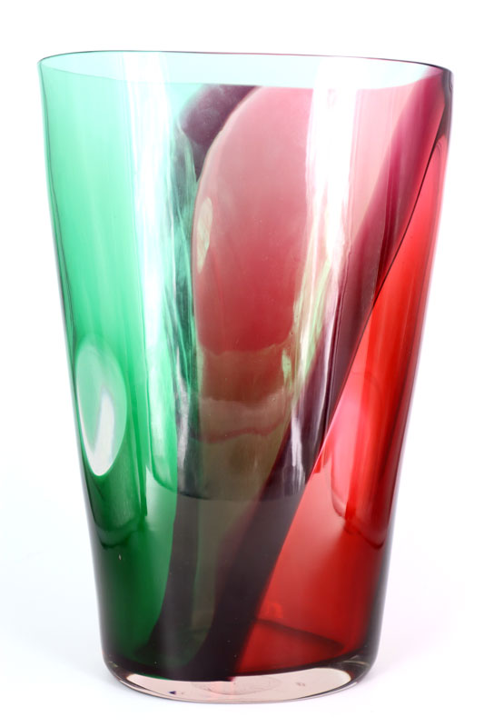 Archimede Seguso (1942-1999), Murano, Italy - X-Large Signed Carnivale Pink and Green Vase - 39.5cm