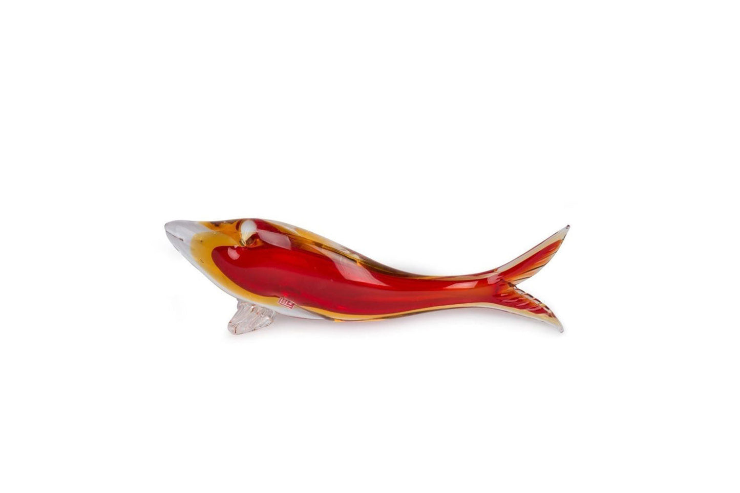 Aldo Bon Amber and Red Sommerso Murano Glass Fish 35.5cm