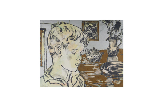 David Bromley (1960 - ) XLarge Original Acrylic on Canvas 'Afternoon Tea Boy' 122cm x 152cm