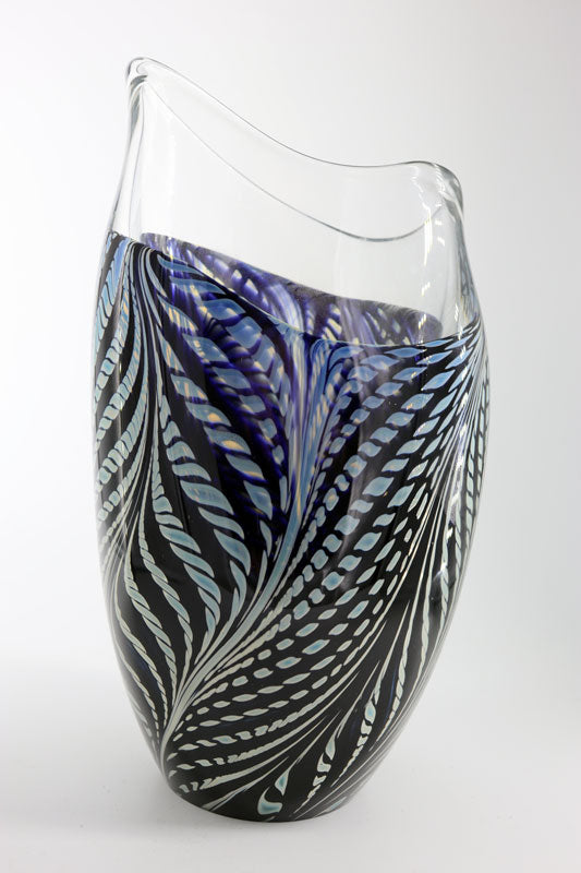 David Lotton (USA) - Signed Original Glass Vase with Fern Decoration - 25.5cm