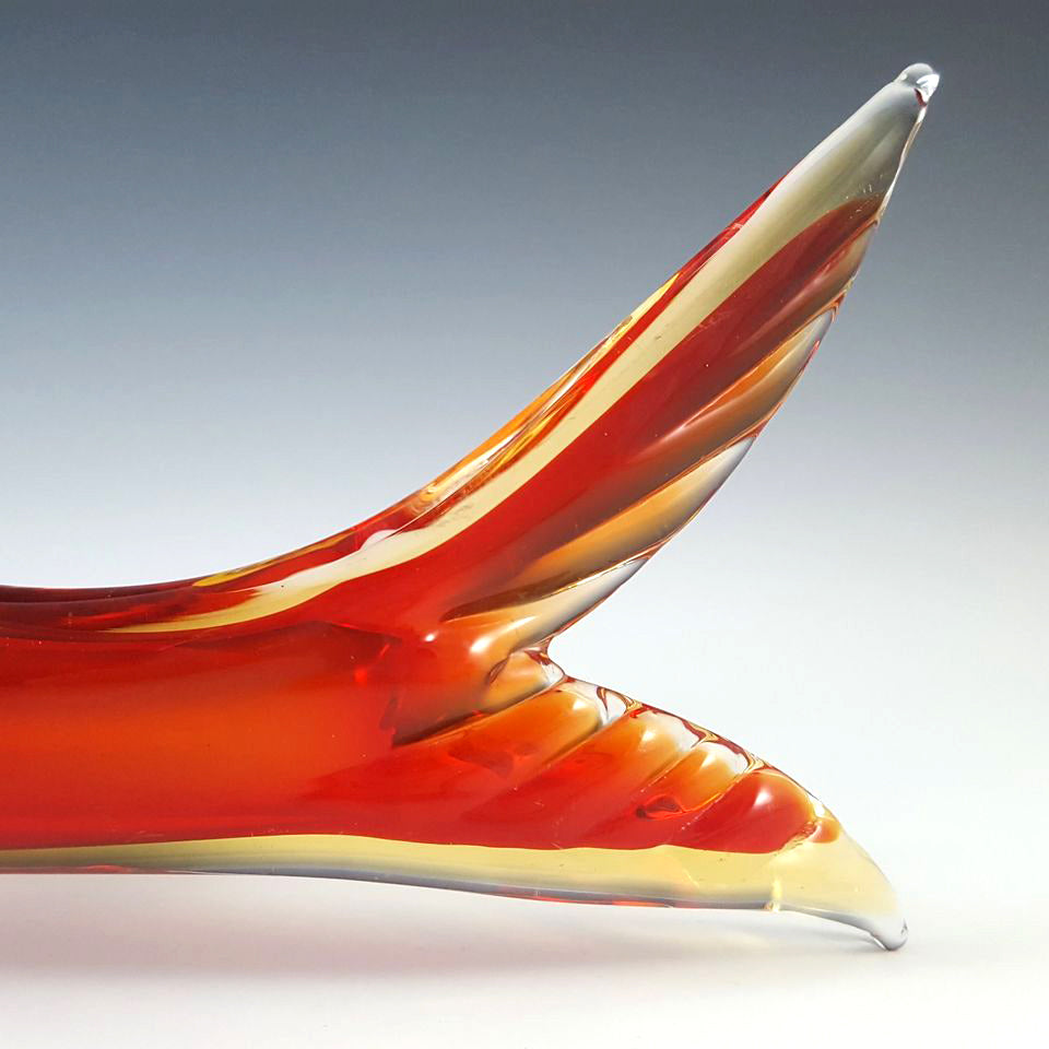 Aldo Bon Amber and Red Sommerso Murano Glass Fish 35.5cm