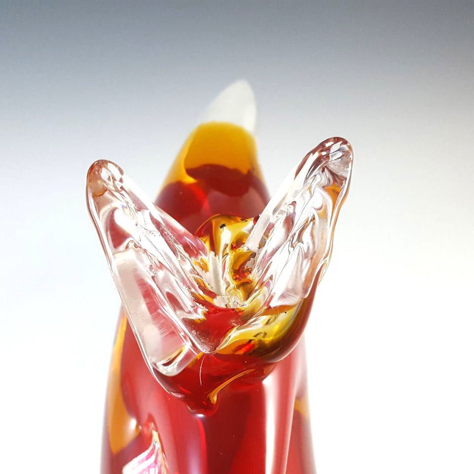 Aldo Bon Amber and Red Sommerso Murano Glass Fish 35.5cm