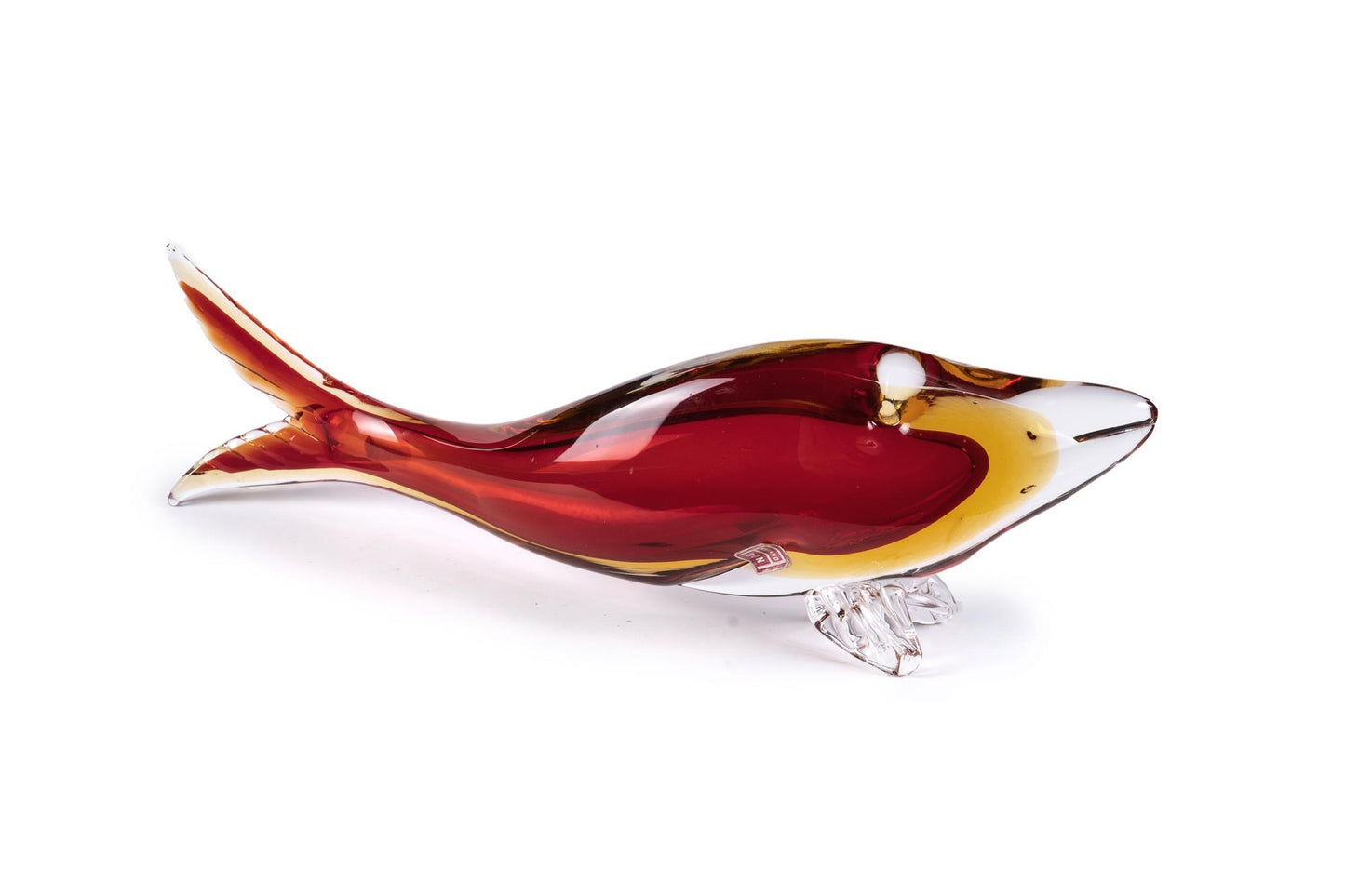 Aldo Bon Amber and Red Sommerso Murano Glass Fish 35.5cm