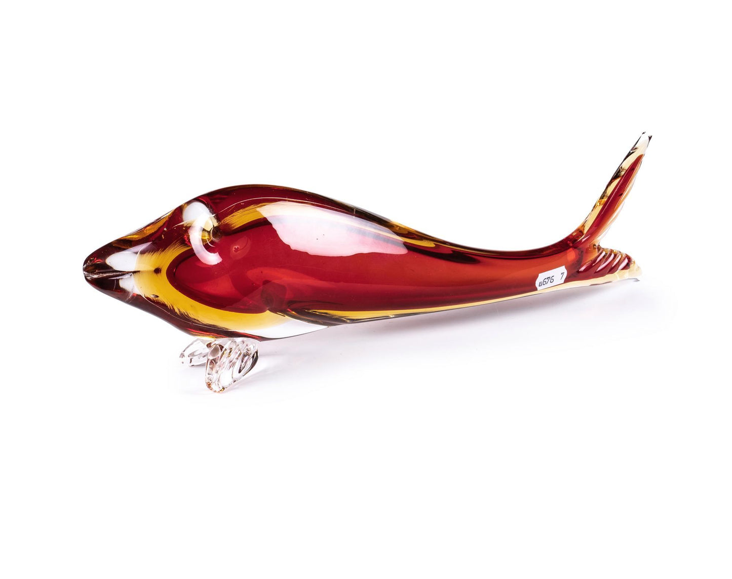 Aldo Bon Amber and Red Sommerso Murano Glass Fish 35.5cm