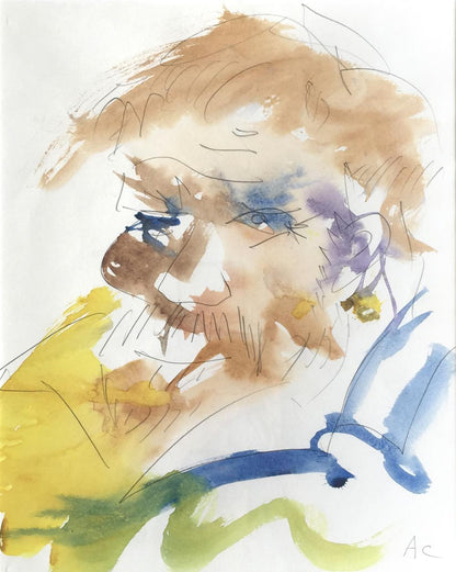 Adam Cullen (1965 - 2012) 'David Wenham I', Original Watercolour 33cm x 26cm