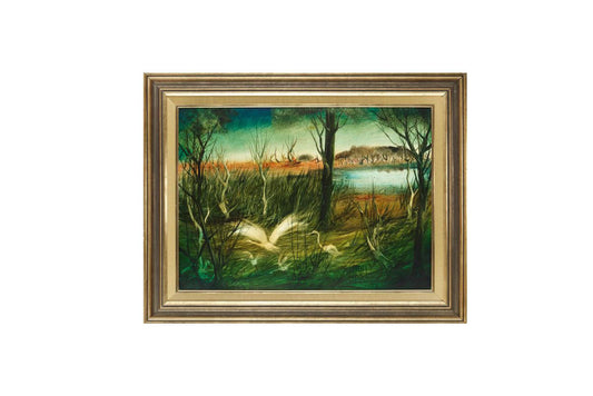 Pro Hart (1928-2006) - Swamp with Waterbirds - Oil on Board