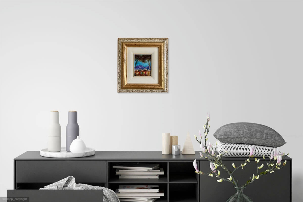 Pro Hart (1928-2006) - Original Oil Painting On Board 'The Horse Race' - 14.25cm x 11cm