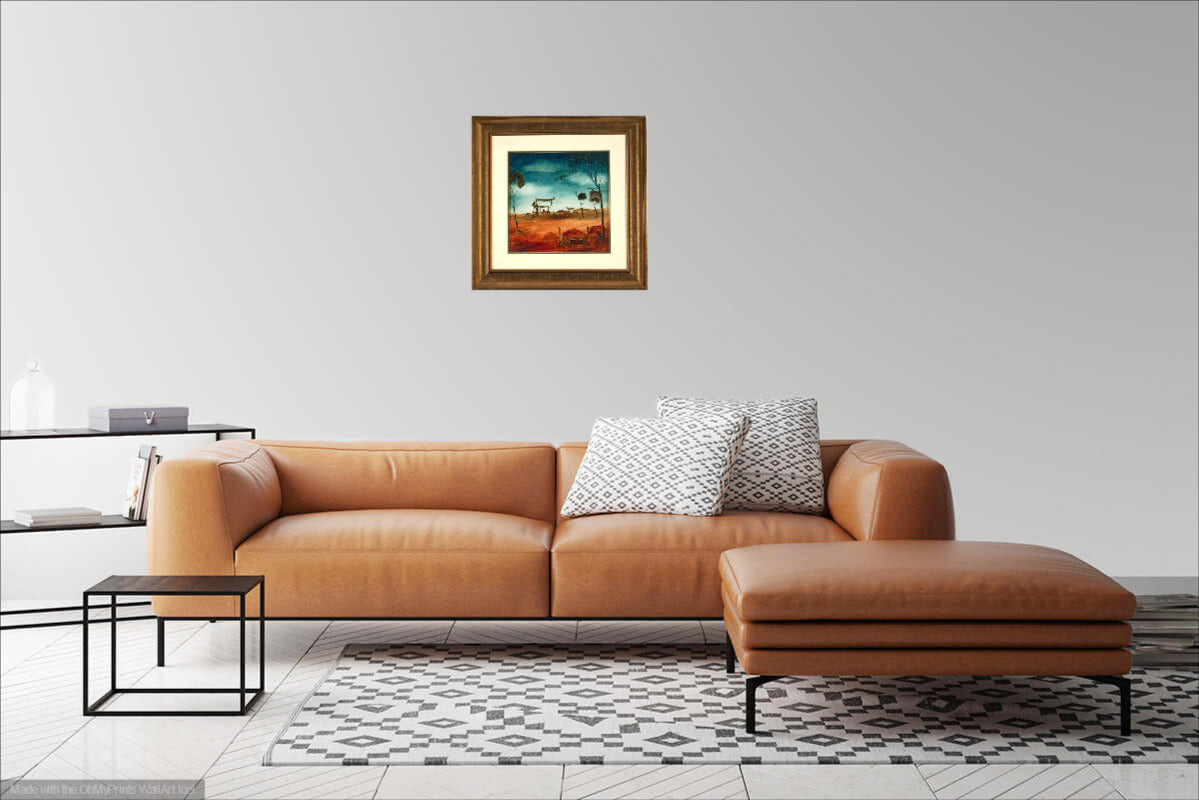 Pro Hart (1928-2006) - Original Oil Painting on Board - 29cm x 29cm