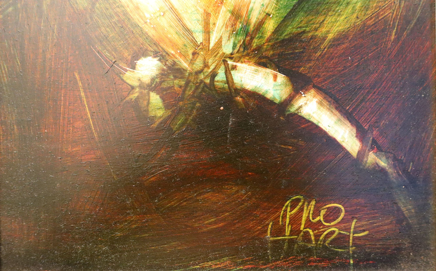 Pro Hart (1928-2006) - Original Oil Painting On Board 'Dragonfly' - 21.5cm x 19cm