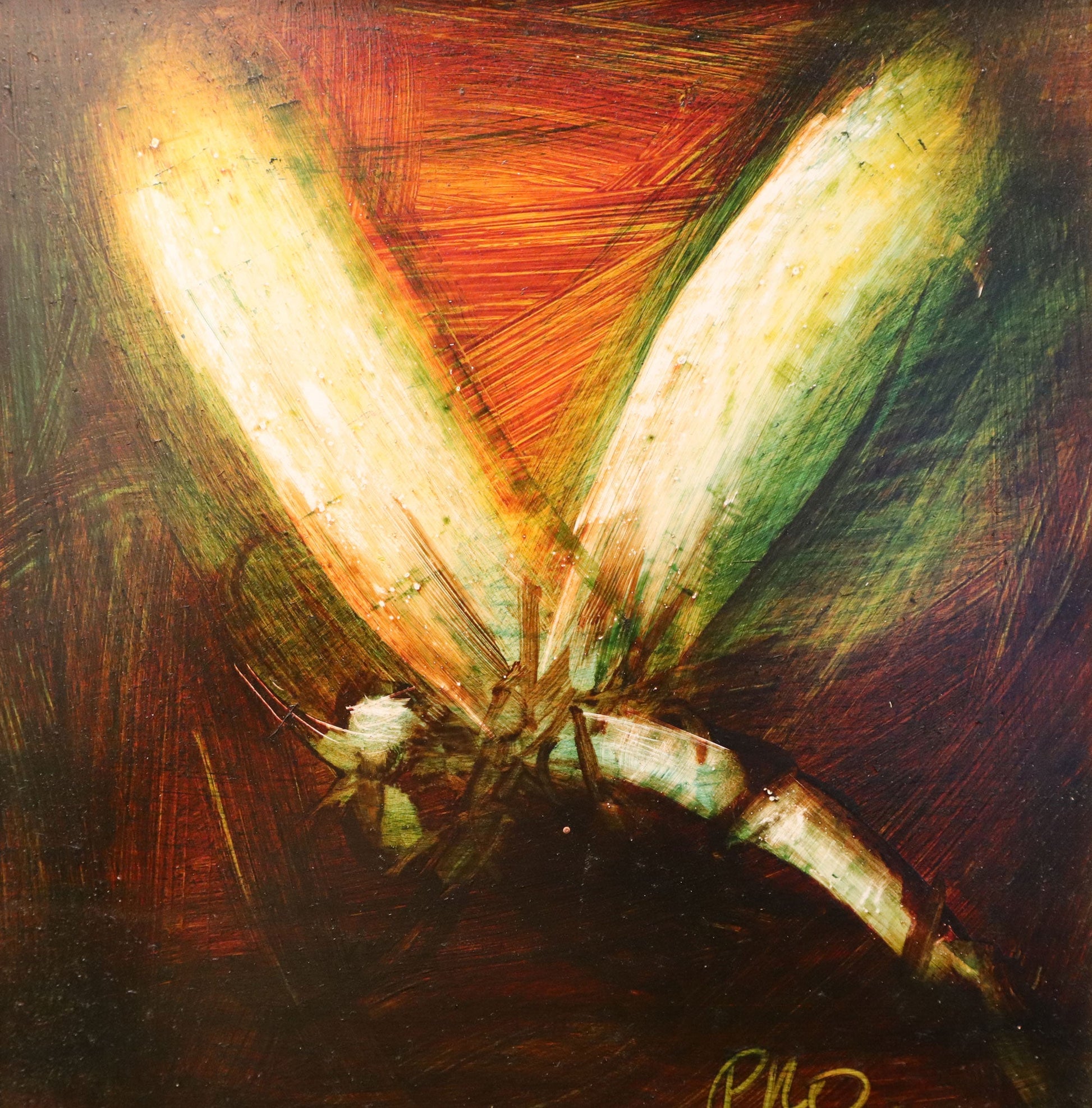 Pro Hart (1928-2006) - Original Oil Painting On Board 'Dragonfly' - 21.5cm x 19cm