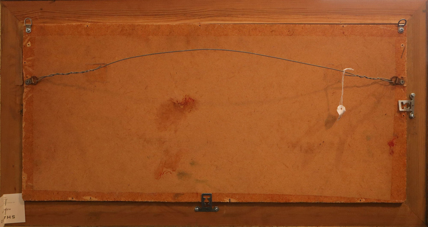 Pro Hart (1928-2006) - Very Large Original Oil Painting On Board 'Mining Scene' 29.5cm x 69cm