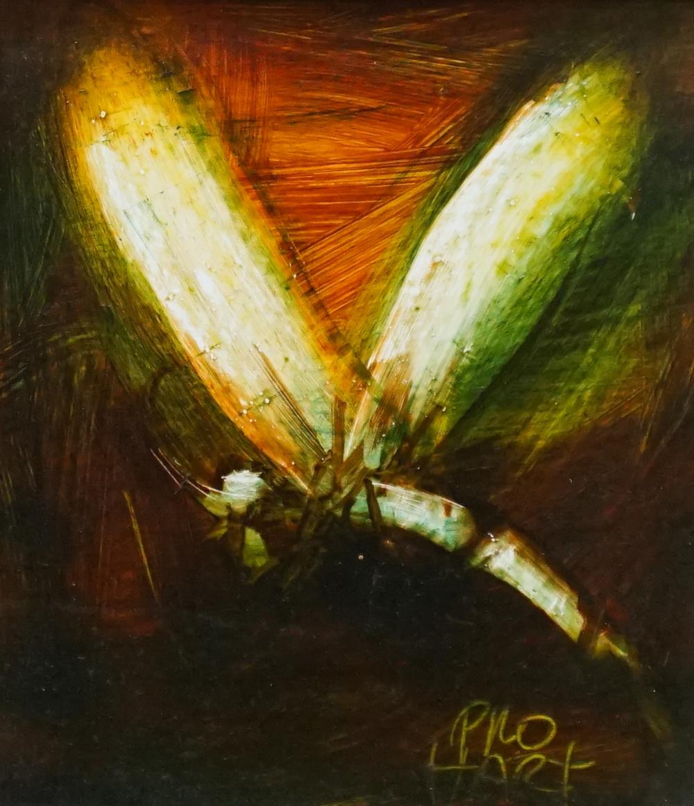 Pro Hart (1928-2006) - Original Oil Painting On Board 'Dragonfly' - 21.5cm x 19cm