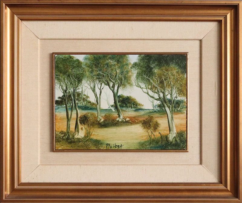 Pro Hart (1928-2006) - Original Oil Painting On Board 'Bush Landscape' - 18.5cm x 25.5cm