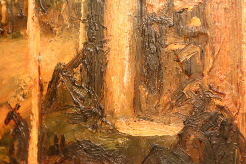 Pro Hart (1928-2006) - Large Original Oil Painting On Board 'Figures on an Outback Veranda' 42cm x 28cm
