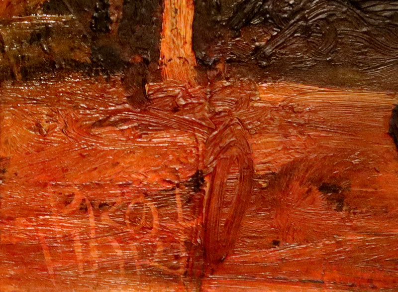 Pro Hart (1928-2006) - Large Original Oil Painting On Board 'Figures on an Outback Veranda' 42cm x 28cm