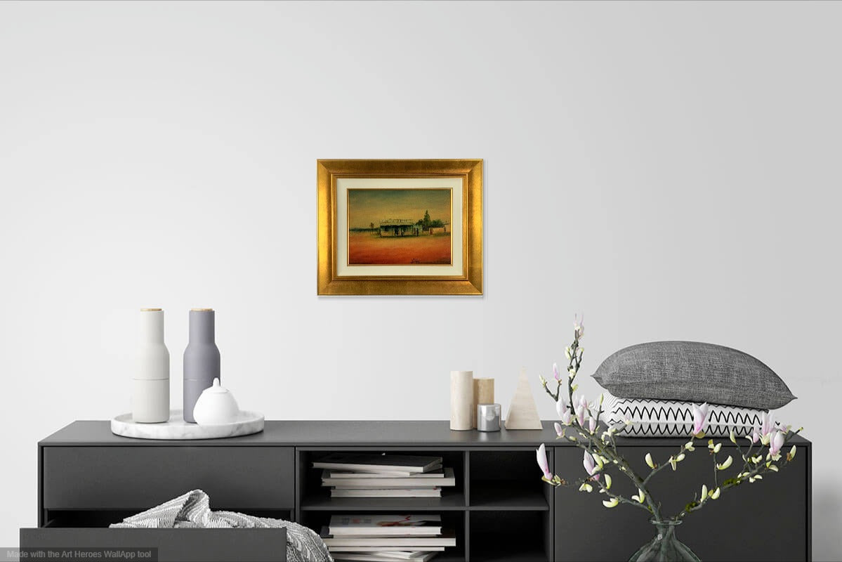 Pro Hart (1928-2006) - Large Original Oil Painting On Canvas 'Silverton Hotel' 29cm x 40cm